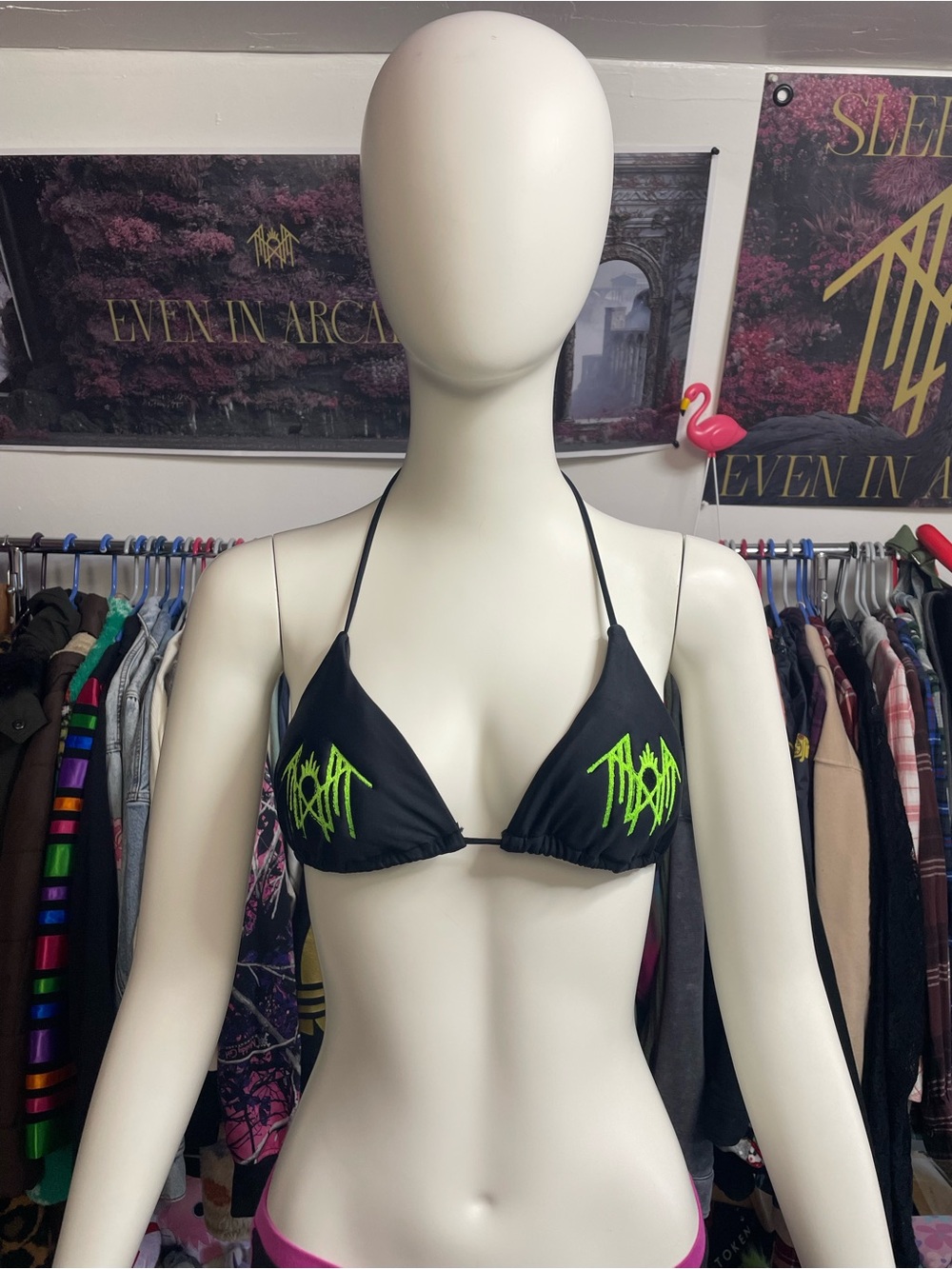 No Boundaries Embroidered Sleep Token Inspired Bikini Top Medium Black Green